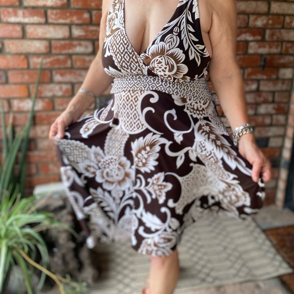 brown cream halter dress plus size - Picture 1 of 12